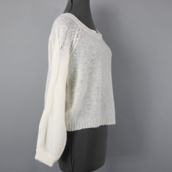 Rosie Neira Sz XS Ivory Knit Cable 3/4 Sleeve Oversize Acrylic Blend Sweater - Picture 6 of 13